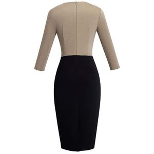 HOMEYEE Women's 3/4 Sleeve Colorblock Sheath Pencil Dress